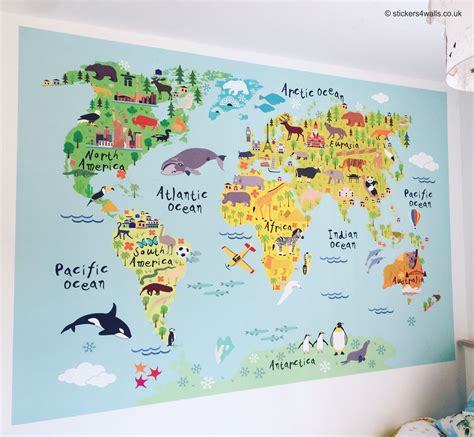 Kids World Map - Marked - 190x130cm – Stickers4Walls