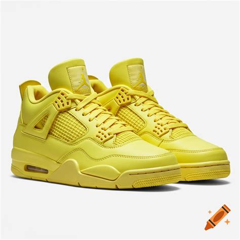 A pair of bright yellow Air Jordan 4 sneakers. on Craiyon