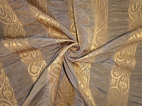 Silk Taffeta Jacquard Brown x blue with gold paisley jacquard 54" WIDE ...