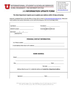 Fillable Online internationalcenter utah J-1 INFORMATION UPDATE FORM ...