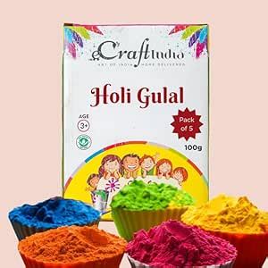 Buy eCraftIndia Pack of 5 (5x100 gm) Natural & Organic Holi Colours ...