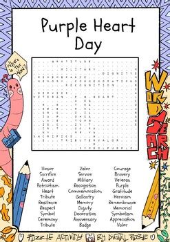 Purple Heart Day No Prep Word Search Puzzles Worksheets Activity