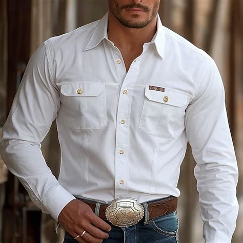 Men's Graphic Work Shirt Western Shirt Cargo Shirt Long Sleeve Casual ...