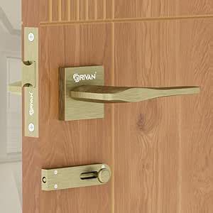 GRIVAN Brass Bathroom Door Handleset with Keyless Baby Latch for ...