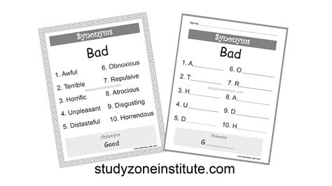 Bad synonyms: Download FREE poster and worksheet - Study Zone Institute