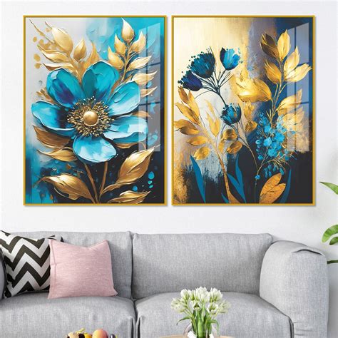 Premium Textural Blue Flower Artistic Acrylic Floating Wall Painting S ...