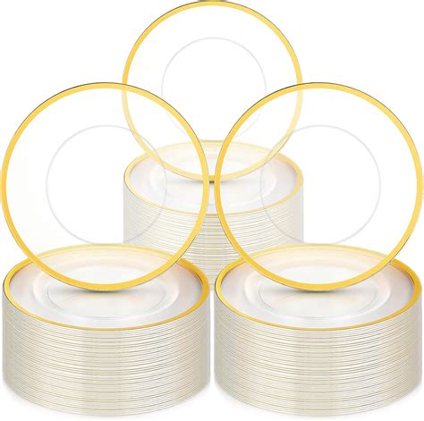 Amazon.com | Eccliy 60 Pieces Clear Charger Plates Bulk 13 Inch Gold Rim Serving Plates Round ...
