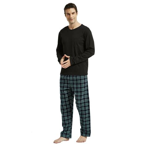 GLOBAL Men's Cotton Lounge Sleepwear, Flannel Pajama Sets with Knit Top ...