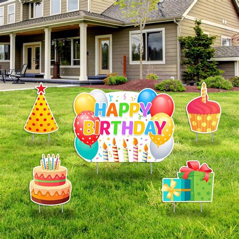 Buy 5 Pack Happy Birthday Yard Signs with Stakes, Outdoor Happy ...