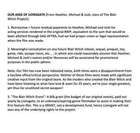 'The Blair Witch Project' Stars Share Public Proposal To Lionsgate ...