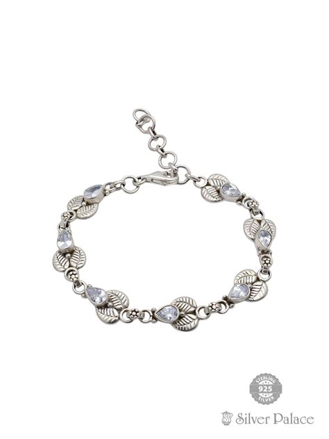 925 Oxidised Silver White Stone Bracelet For Girls Puya Collection ...