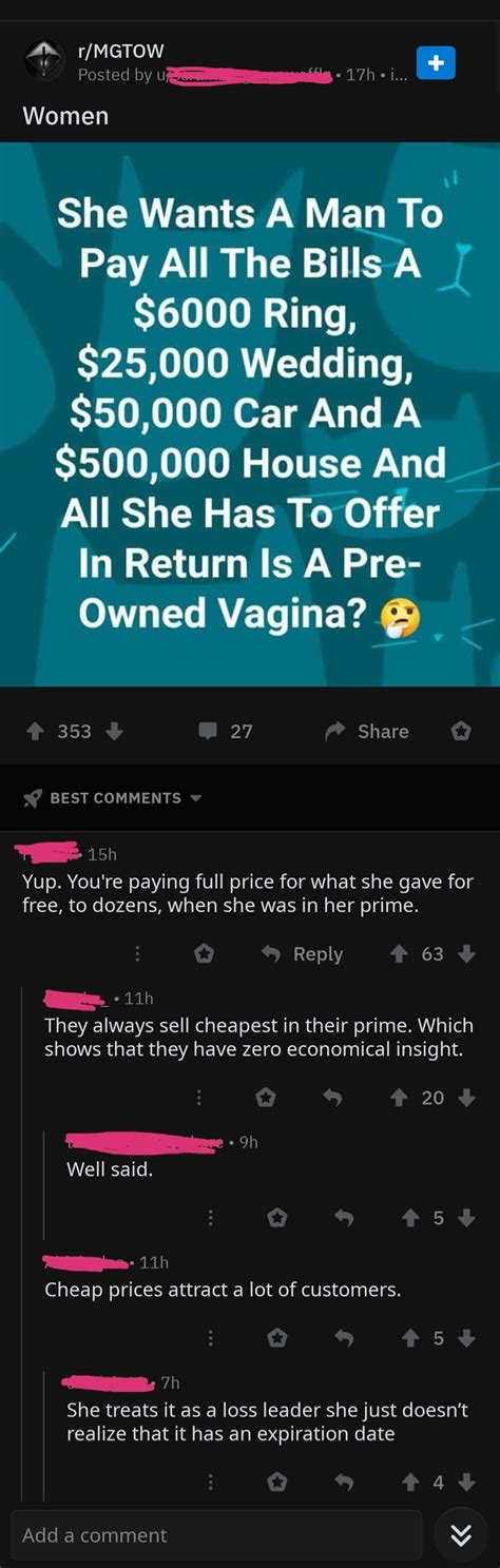 All a woman has to offer is a pre-owned vagina : r/IncelTears