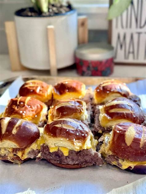 Easy Pretzel Bun Sheet Pan Cheeseburger Sliders - Mom's Dinner Bell Recipe