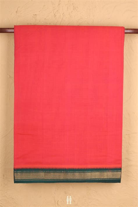 Mangalagiri Cotton Saree In Coral Red With Contrast Border