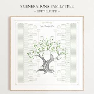 Buy Family Tree Chart Fillable Template 8 Generations History Genealogy ...