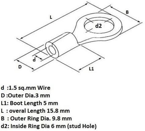 Bharat cable terminals Copper Cable Lugs for 1.5 sq.mm Lugs Having 6mm ...