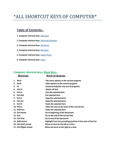 Computer Shortcut Keys List 的图像结果