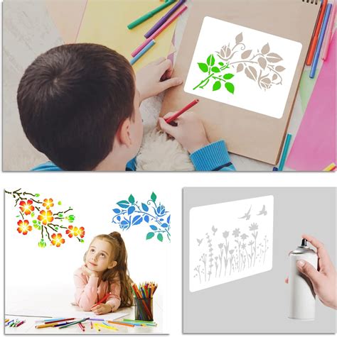 Buy Grevosea 8 Pieces Flower Stencils Cherry Blossom Vine Stencils ...