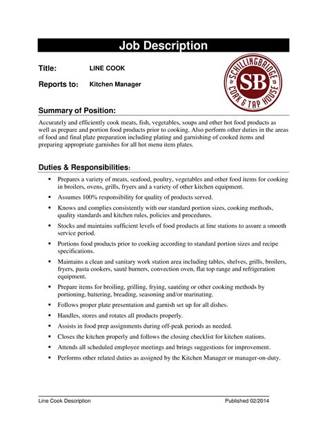 Prep Line Cook Job Description | Templates at allbusinesstemplates.com