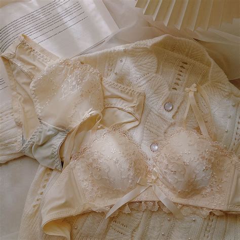 Japanese sweet cream embroidered lace underwear push-up no wire bra se ...