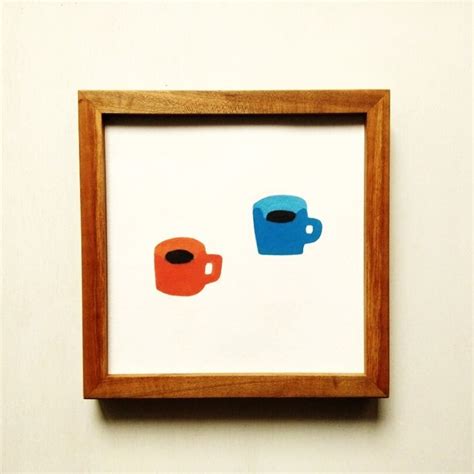 イラスト「マグカップ」原画 ※木製額縁入り (18×18㎝フレーム）インテリアアート | 絵と額縁 naokamimura | 額縁かどかど