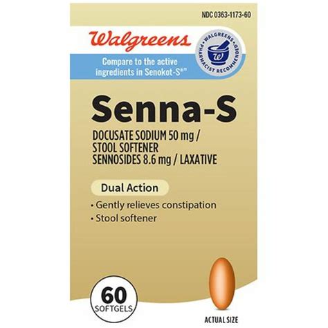 Walgreens Senna-s Docusate Sodium 50 Mg Stool Softener, Sennosides 8.6 ...