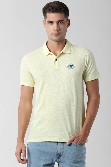 Peter England Casuals T-Shirts, Men Yellow Textured Polo Neck T-Shirts ...