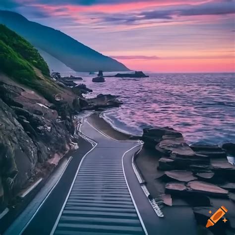 Street view overlooking the ocean in japan on Craiyon
