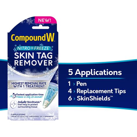 Compound W Nitrofreeze Skin Tag Remover, FDA Approved with 1 Skin Tag Remover Pen, 4 Replacement ...