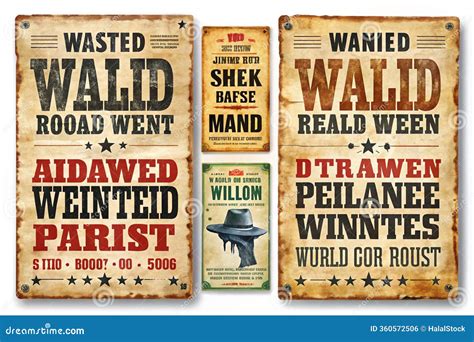 Wild West Wanted Posters Set Isolated on White Stock Illustration ...