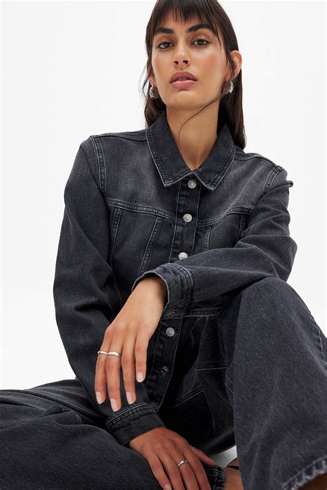 Long Sleeved Fitted Denim Shirt Grey | NA-KD