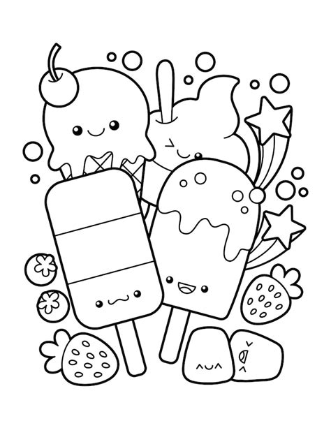 Cute and kawaii ice cream and dessert coloring page | Premium Vector