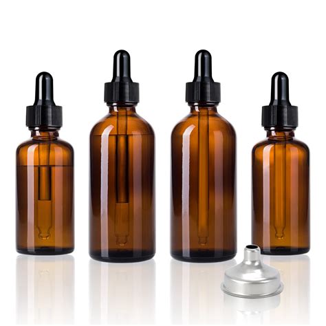 LXLOVESM 4 Pcs Amber Glass Dropper Bottle Set with Funnel - 1oz+2oz ...