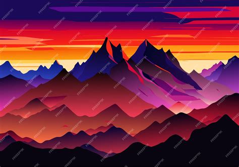 Premium Vector | Majestic mountains cast silhouette against vibrant sunset
