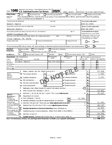 Tax Form HW Ch.3 mock tax return - Department of the Treasury 'Internal ...