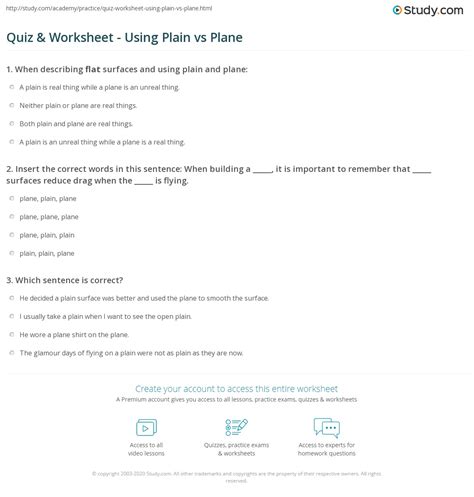 Quiz & Worksheet - Using Plain vs Plane | Study.com