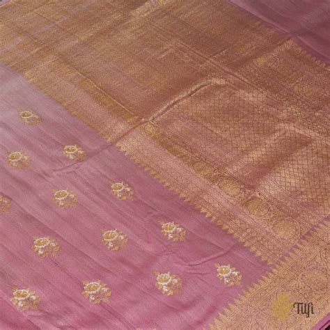 Pink Ombré Pure Tussar Georgette Silk Banarasi Handloom Saree - Tilfi