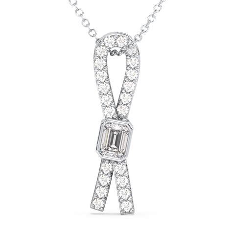 KATE LAB GROWN EMERALD CUT DIAMOND SET IN A STUDDED ELEGANT BOW PENDAN ...