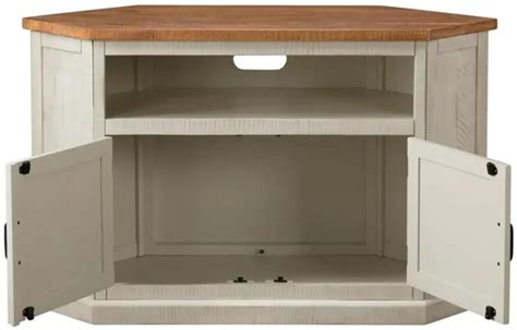 Martin Svensson Rustic Corner TV Stand in Antique White & Honey by ...