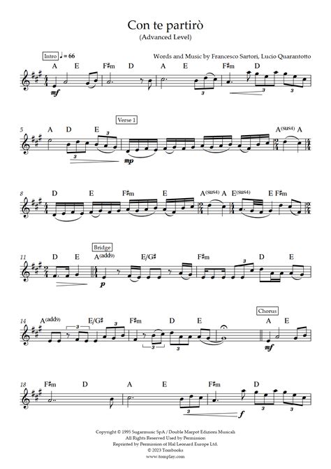 Con te partirò (Livello avanzato) (Andrea Bocelli) - Spartito per Tromba