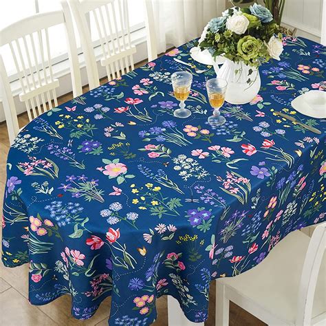 Blue Flowers Oval Tablecloth 54x72in for Oval Table Waterproof Floral ...