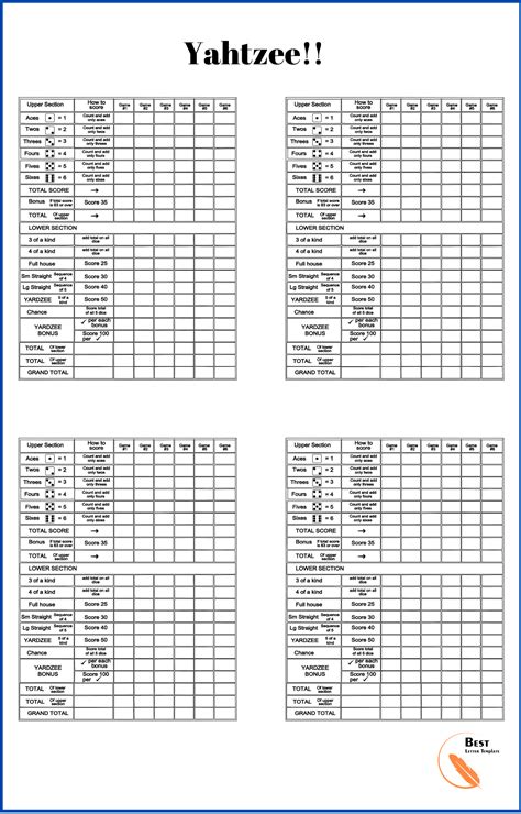 Printable Yahtzee Score Cards/Sheet -- [PDF, Online]