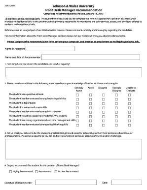 Fillable Online jwu FDM Recommendation Forms - Johnson & Wales ...