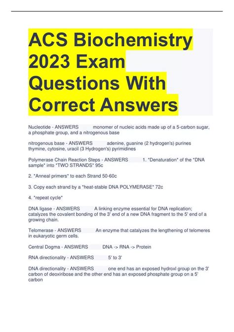 ACS Biochemistry 2023 Exam Questions With Correct Answers - ACS ...