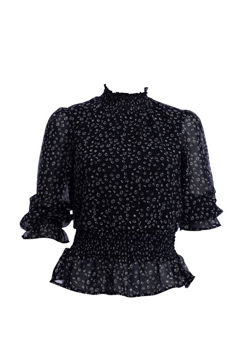 Black Print Smocking Top – STOCKLOT INDIA