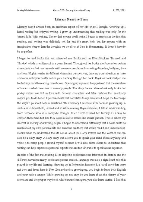 Literacy Narrative Essay for Students - Developing Academic Literacy ...