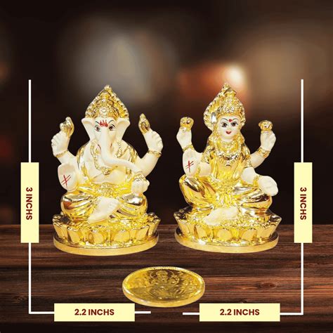 Laxmi Ganesha Gold Plated Off White Terracotta Kamal Base 3 Inch | Gold ...