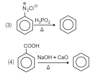 Identify number of reactions that can give benzene as major product