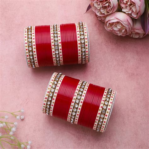 Traditional Bridal Chura with Stone Kada | Punjabi Wedding Bangles Set ...