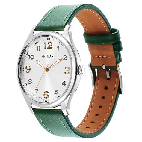 Buy Online Titan Quartz Analog Silver White Dial Leather Strap Watch ...
